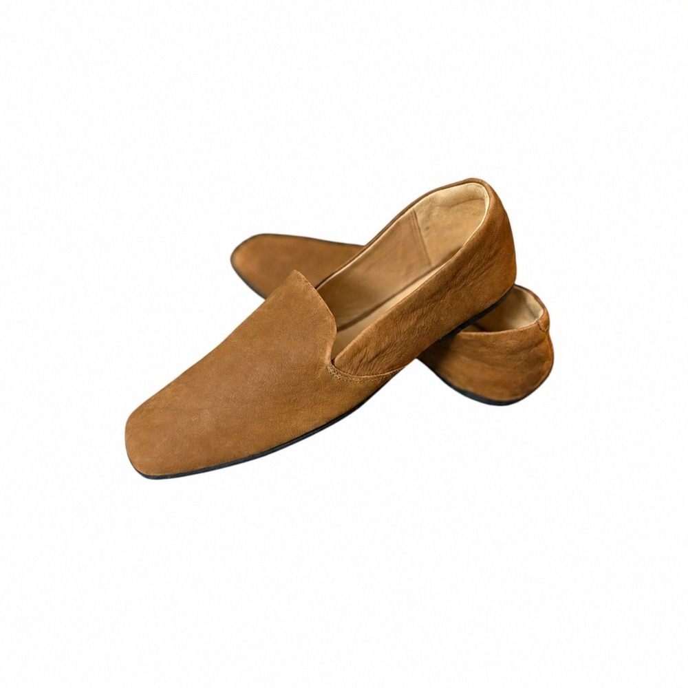 Clarks Collection Womens Suede Pure Mule Loafers 9 Cognac Tan Square Toe Slip On